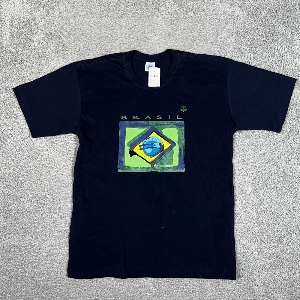 BR Brasil Graphic T-Shirt Mens Large Navy Blue New Short Sleeve Cotton Tee